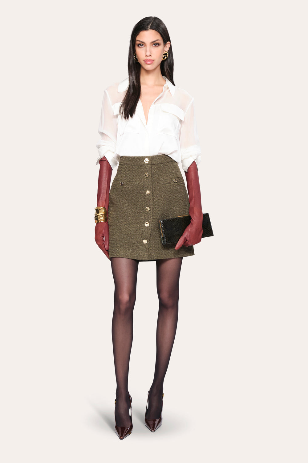 Ella Tweed Skirt | Elie Tahari OLIVE