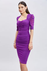Ruched Mesh Dress | Elie Tahari BERRY