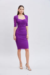 Ruched Mesh Dress | Elie Tahari BERRY