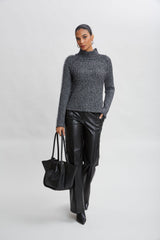 Whipstitch Cotton Wool Sweater | Elie Tahari BLACK MELANGE