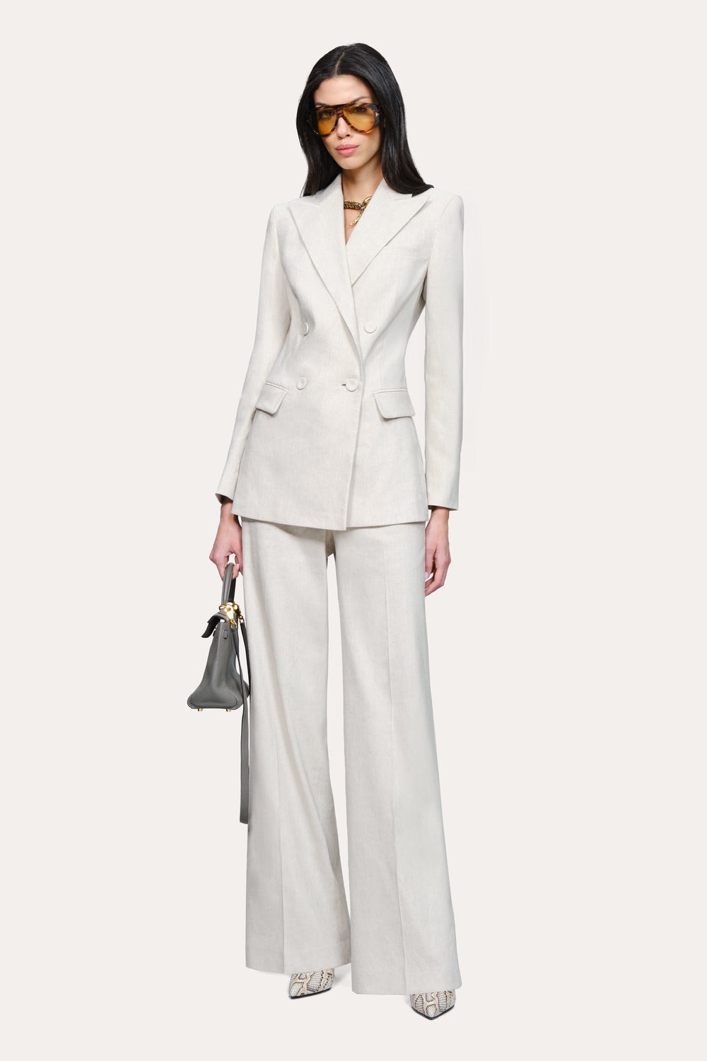 Solenne Double Breasted Linen Blazer | Elie Tahari PUTTY MELANGE