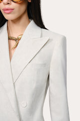 Solenne Double Breasted Linen Blazer | Elie Tahari PUTTY MELANGE