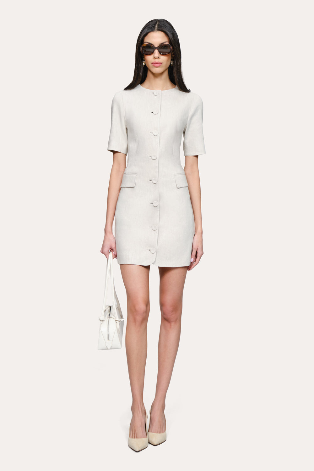 Kaia Linen Mini Dress | Elie Tahari PUTTY MELANGE