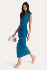 Gwen Ruched Midi Dress | Elie Tahari TEAL ECLIPSE