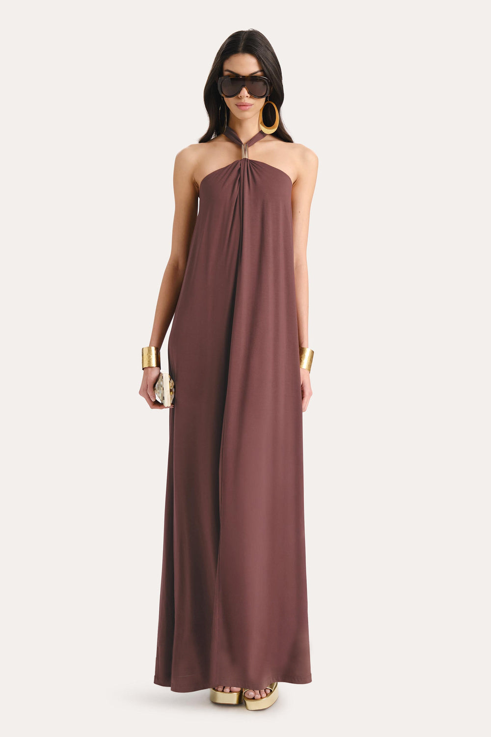 Aurora Halterneck Maxi Dress | Elie Tahari VINTAGE ROUGE