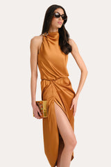 Josephine Draped Halter Dress | Elie Tahari LATTE BRONZE