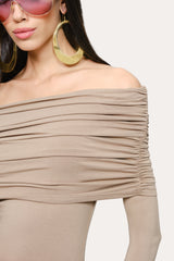 Serena Off-Shoulder Dress | Elie Tahari DRIFTWOOD