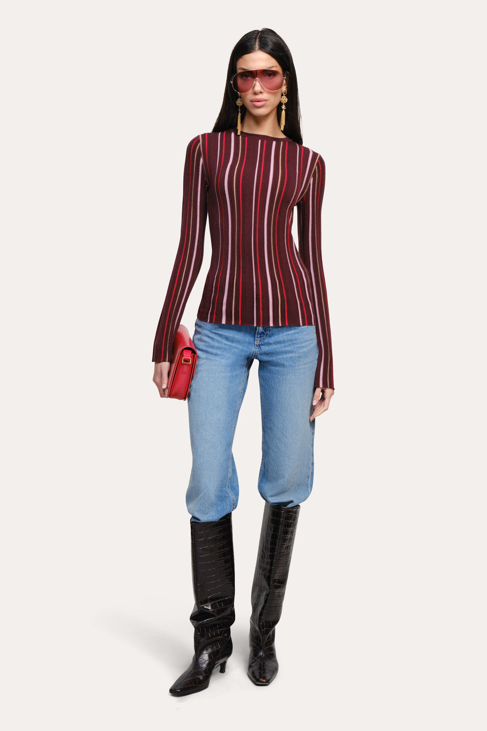 Lucia Silk Wool Top | Elie Tahari AUBERGINE STRIPE