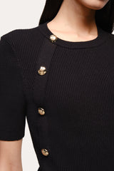 Daphne Ribbed Short Sleeve Top | Elie Tahari BLACK