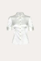 Sylvie Silk Charmeuse Short Sleeve Shirt | Elie Tahari FRESH PEARL