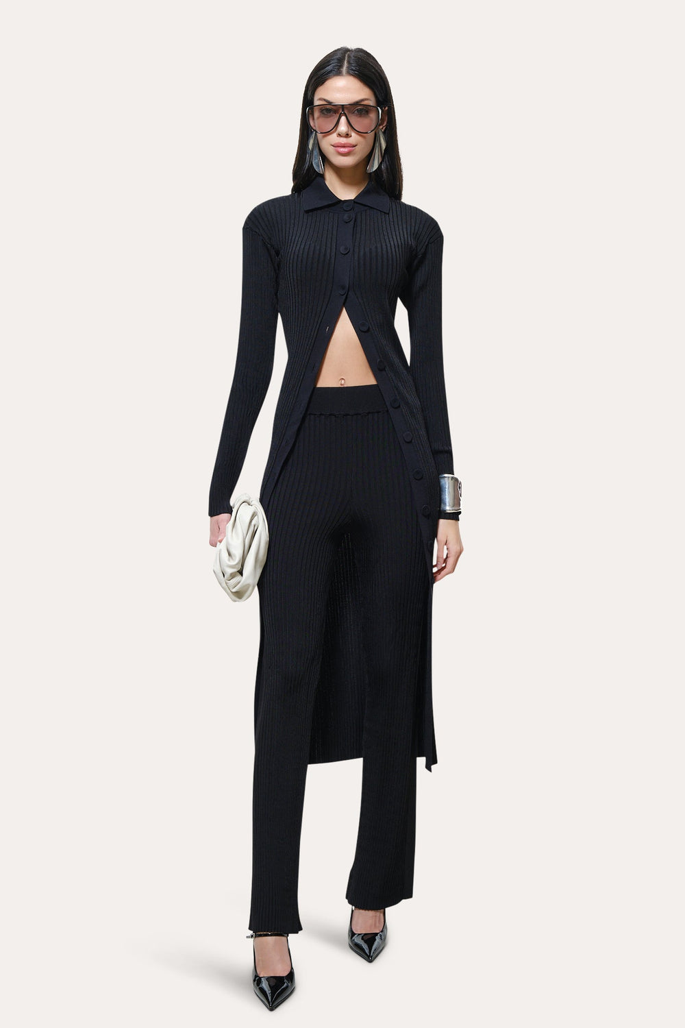 Roxanne Ribbed Flare Pant | Elie Tahari BLACK