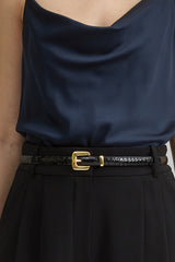 Reese Croco Belt | Elie Tahari BLACK-GOLD
