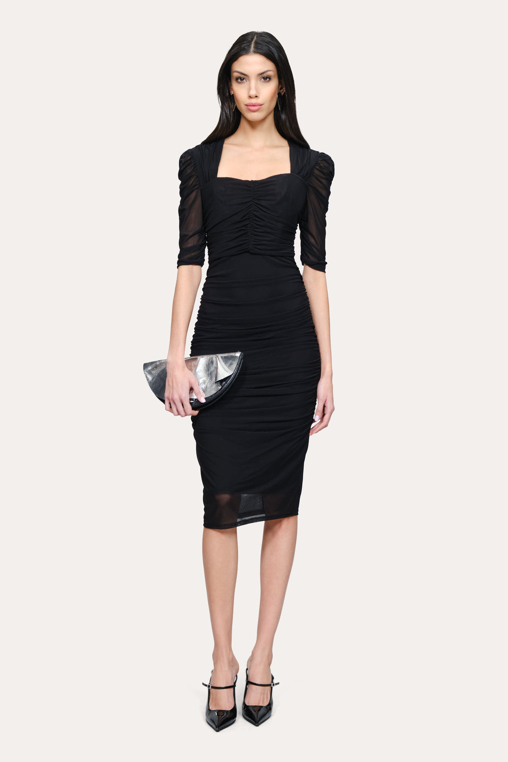 Ruched Mesh Dress | Elie Tahari BLACK