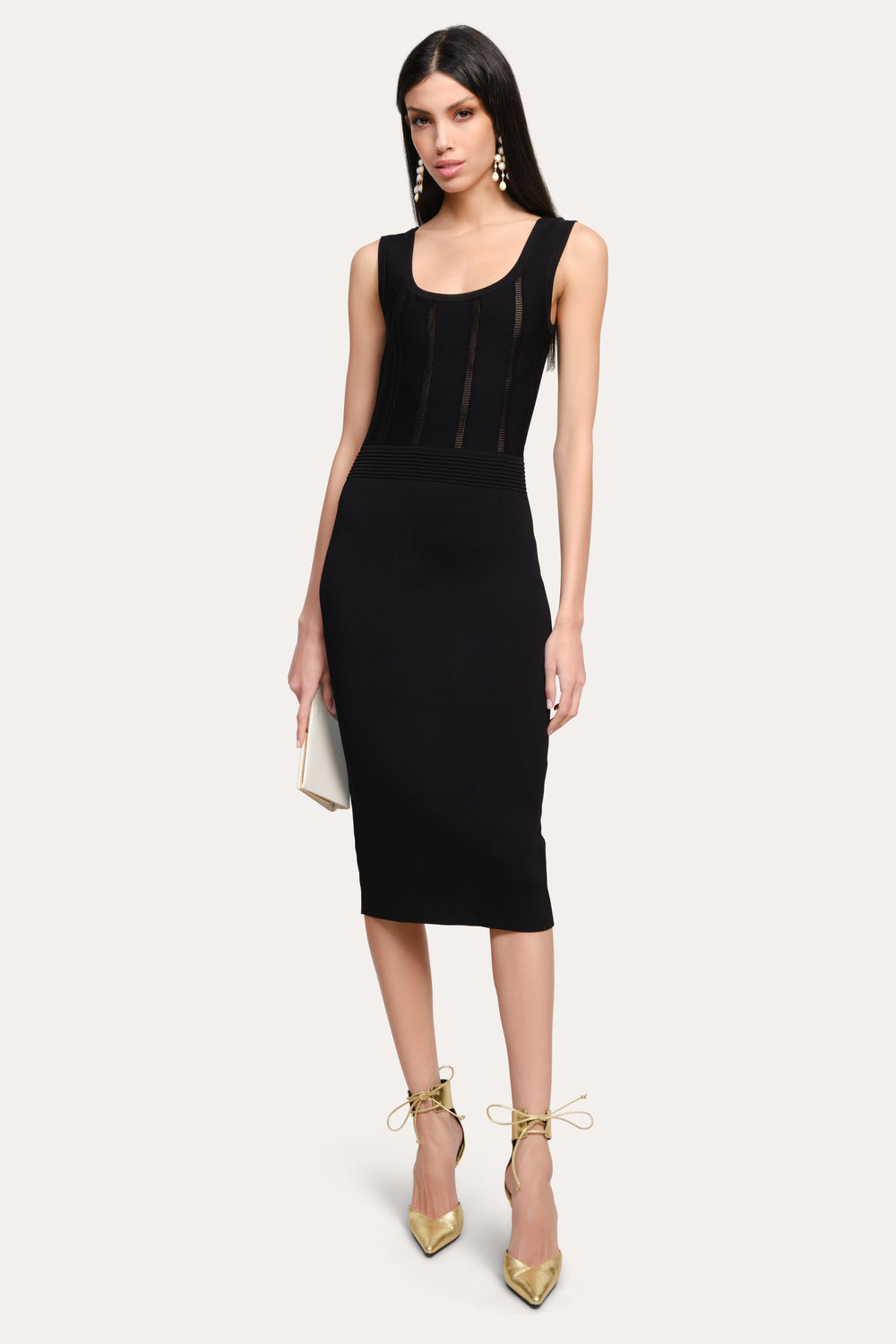 Sylvie Milano Pointelle Midi Dress | Elie Tahari BLACK