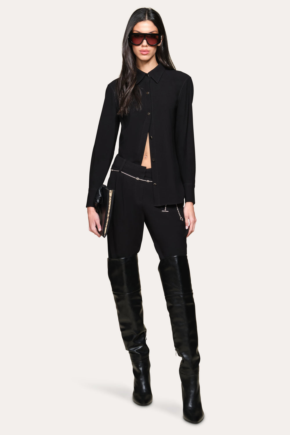 Japanese Crepe Button Down | Elie Tahari BLACK