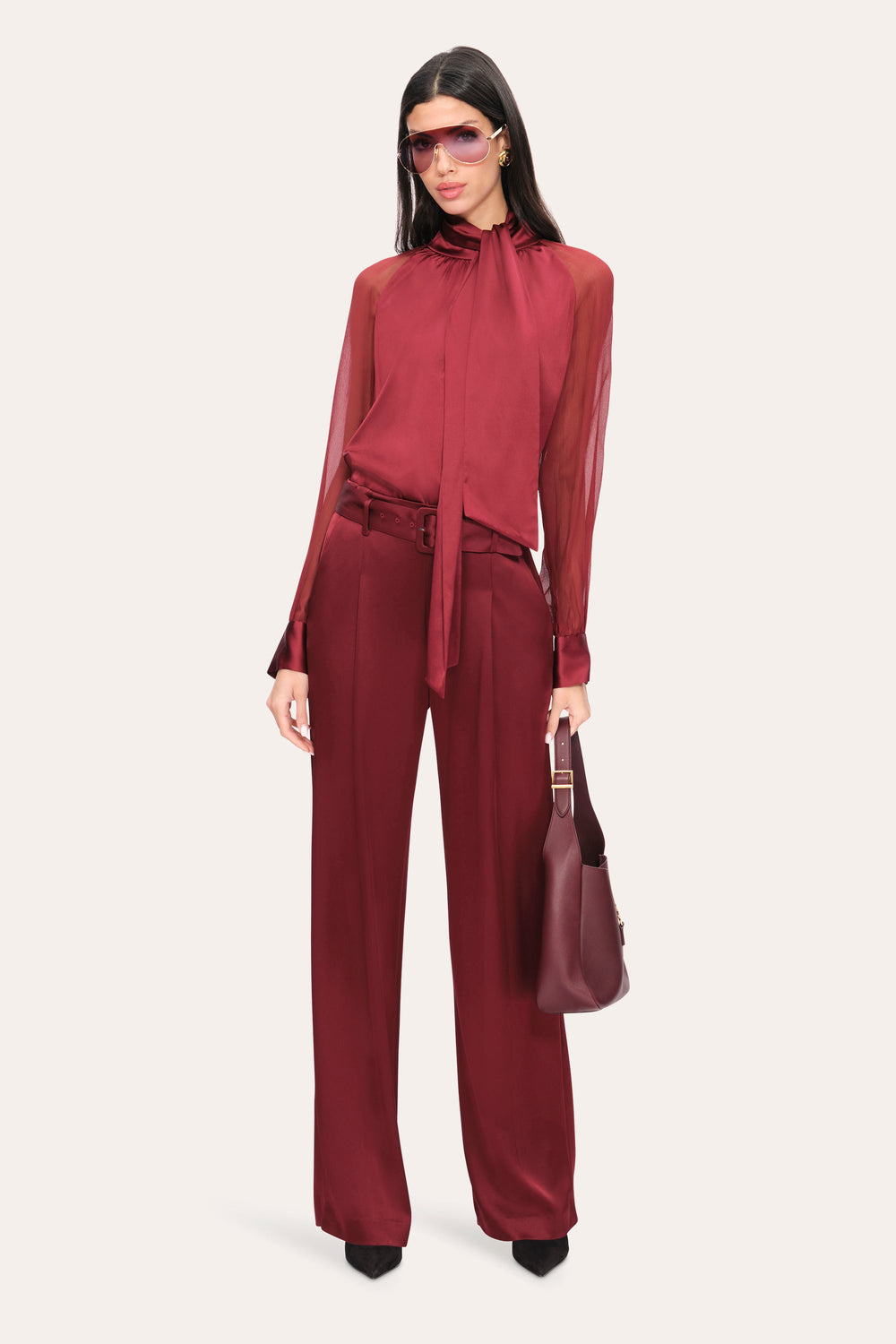 Julia Silk Satin Tie Top | Elie Tahari SANGRIA