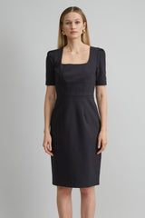 Short Sleeve Square Neck Cotton Dress | Elie Tahari BLACK