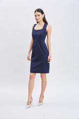 Square Neck Slim Dress | Elie Tahari INDIGO