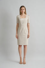 Short Sleeve Square Neck Cotton Dress | Elie Tahari DRIFTWOOD