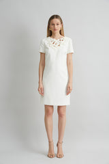 Short Sleeve Flower Applique Dress | Elie Tahari FOAM