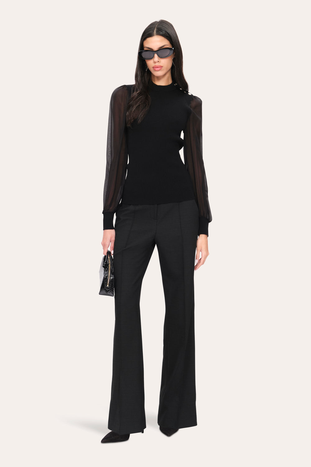 Chiffon Sleeve Knit | Elie Tahari BLACK