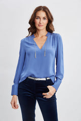 Silk Chain Tassel Shirt | Elie Tahari SLATE BLUE