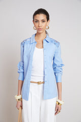 Embroidered Cotton Shirt | Elie Tahari HORIZON BLUE