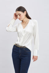 Silk Satin Contour Ruffle Shirt | Elie Tahari FRESH PEARL