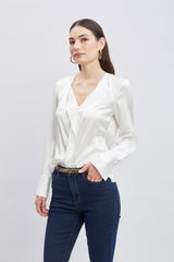 Silk Satin Contour Ruffle Shirt | Elie Tahari FRESH PEARL