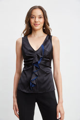 Silk Satin Sleeveless Ruffle Top | Elie Tahari BLACK