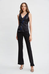 Silk Satin Sleeveless Ruffle Top | Elie Tahari BLACK