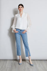 Embroidered Sleeve Blouson Shirt | Elie Tahari FRESH PEARL