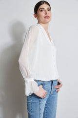 Embroidered Sleeve Blouson Shirt | Elie Tahari FRESH PEARL