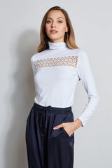 Lace Insert Turtleneck Knit | Elie Tahari WHITE