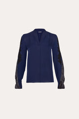 Lace Sleeve Silk Shirt | Elie Tahari MIDNIGHT