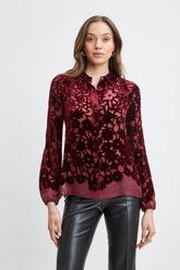 Stencil Burnout Velvet Shirt | Elie Tahari BORDEAUX
