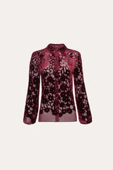Stencil Burnout Velvet Shirt | Elie Tahari BORDEAUX
