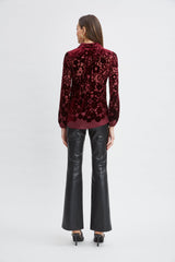 Stencil Burnout Velvet Shirt | Elie Tahari BORDEAUX
