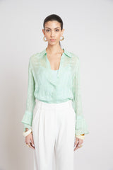 Silk Plaid Jacquard Shirt | Elie Tahari MINT