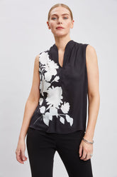 Midnight Garden Sleeveless Silk Top | Elie Tahari BLACK-IVORY