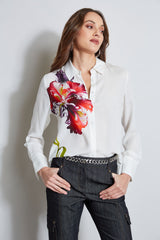 Digital Floral Silk Shirt | Elie Tahari FOAM MULTI