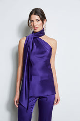 Satin One Shoulder Scarf Top | Elie Tahari WINTER PLUM
