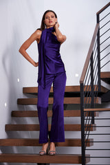 Satin One Shoulder Scarf Top | Elie Tahari WINTER PLUM