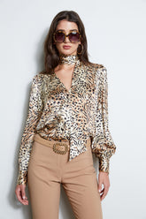 Silk Satin Winter Safari Shirt | Elie Tahari BARK MULTI