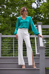 Embroidered Long Sleeve Shirt | Elie Tahari TAHITI GREEN
