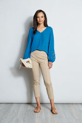 Embroidered Long Sleeve Shirt | Elie Tahari PACIFIC BLUE