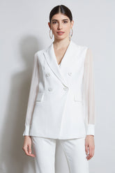 Double Breasted Chiffon Sleeve Blazer | Elie Tahari FOAM