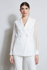 Double Breasted Chiffon Sleeve Blazer | Elie Tahari FOAM