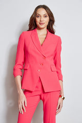 3 Button Ruched Sleeve Blazer | Elie Tahari WILD STRAWBERRY