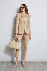 Pleat Shoulder Cotton Blazer | Elie Tahari SANDCASTLE